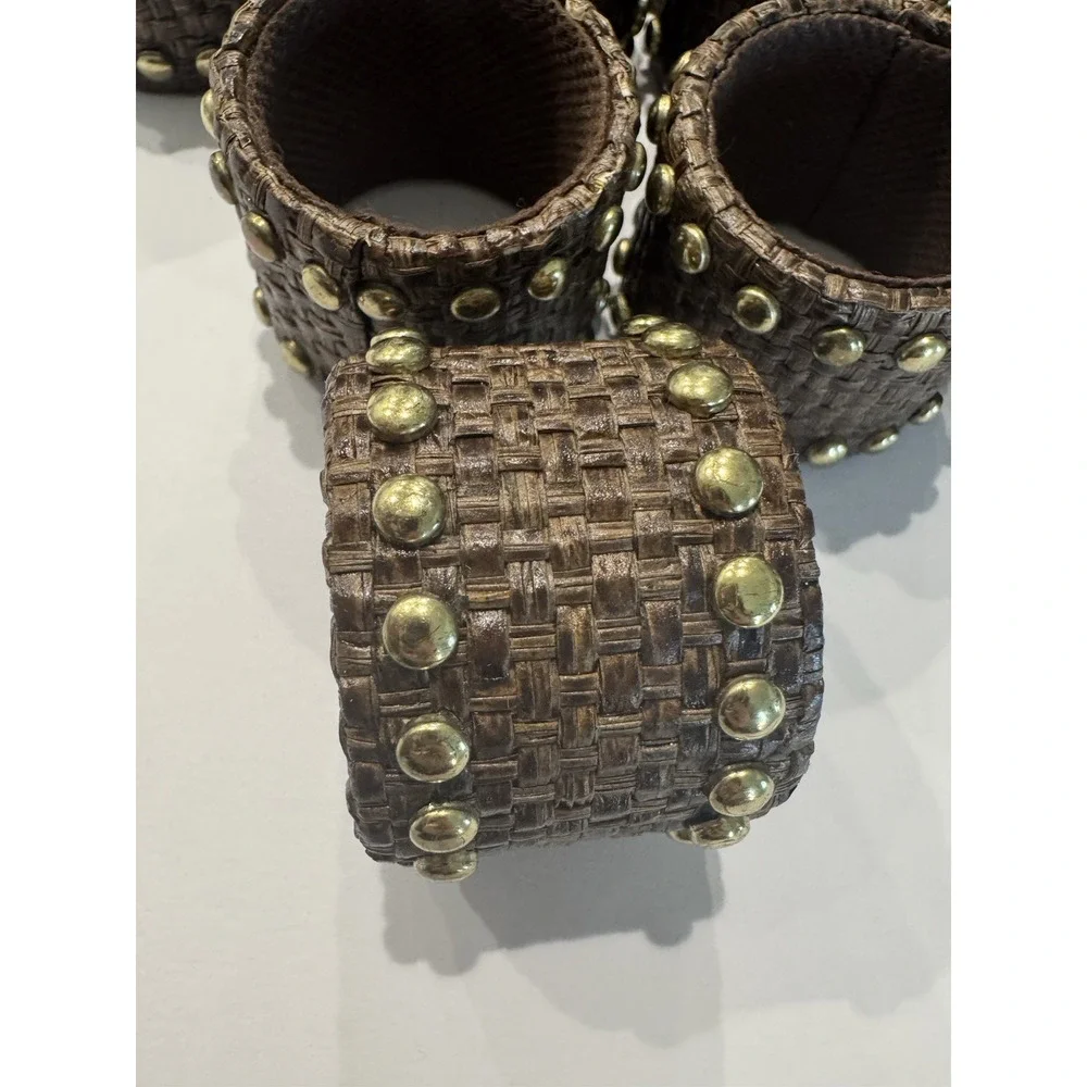 8 Happy Chic by Jonathan Adler Napkin Rings Brown Woven Gold Studs